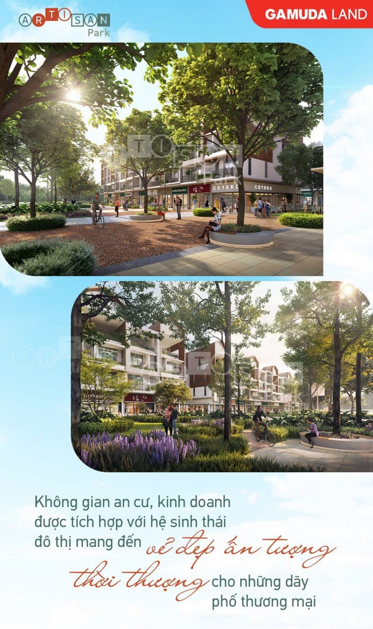 Tại Artisan Park không gian an cư, kinh doanh được tích hợp với hệ sinh thái