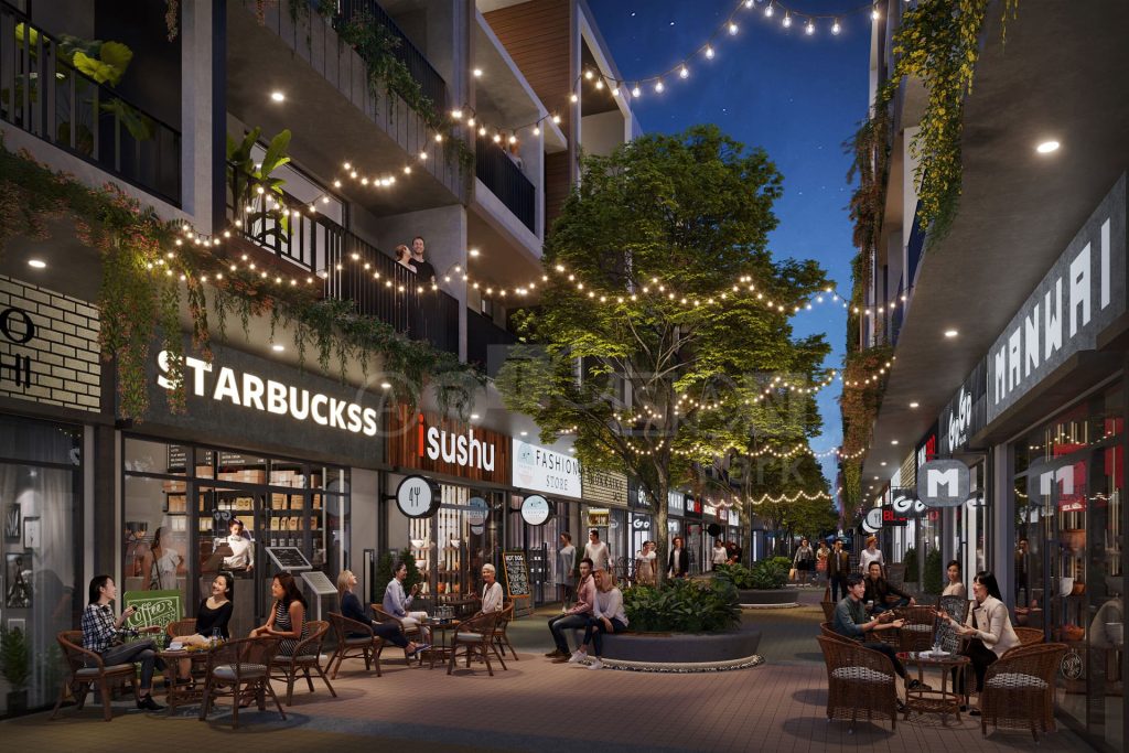 Hình ảnh phối cảnh phố đi bộ Alfresco tại nhà phố Artisan Park